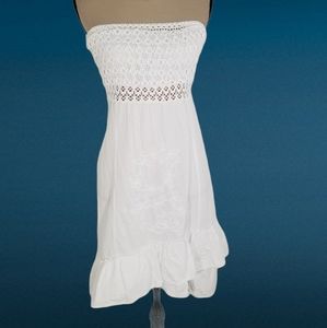 Gio Cam White Summer Beach Cotton strapless Dress. M